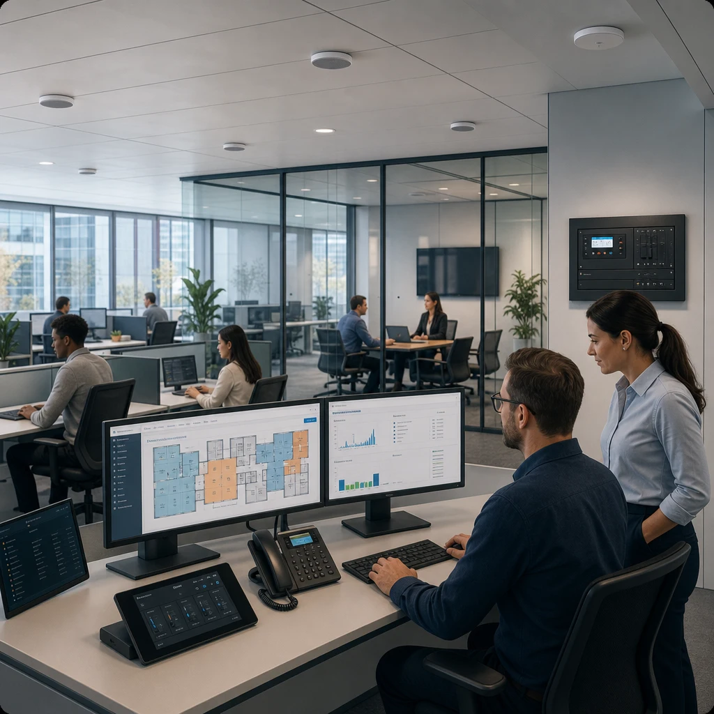 A professional office sound masking system usually includes emitters or speakers.